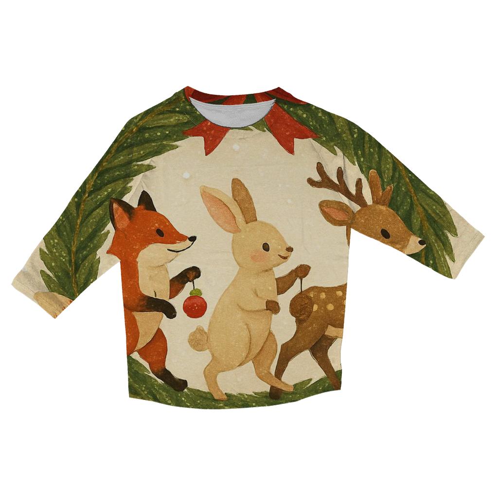 Winter Wildlife Wreath Parade designer 3/4 sleeve blouses