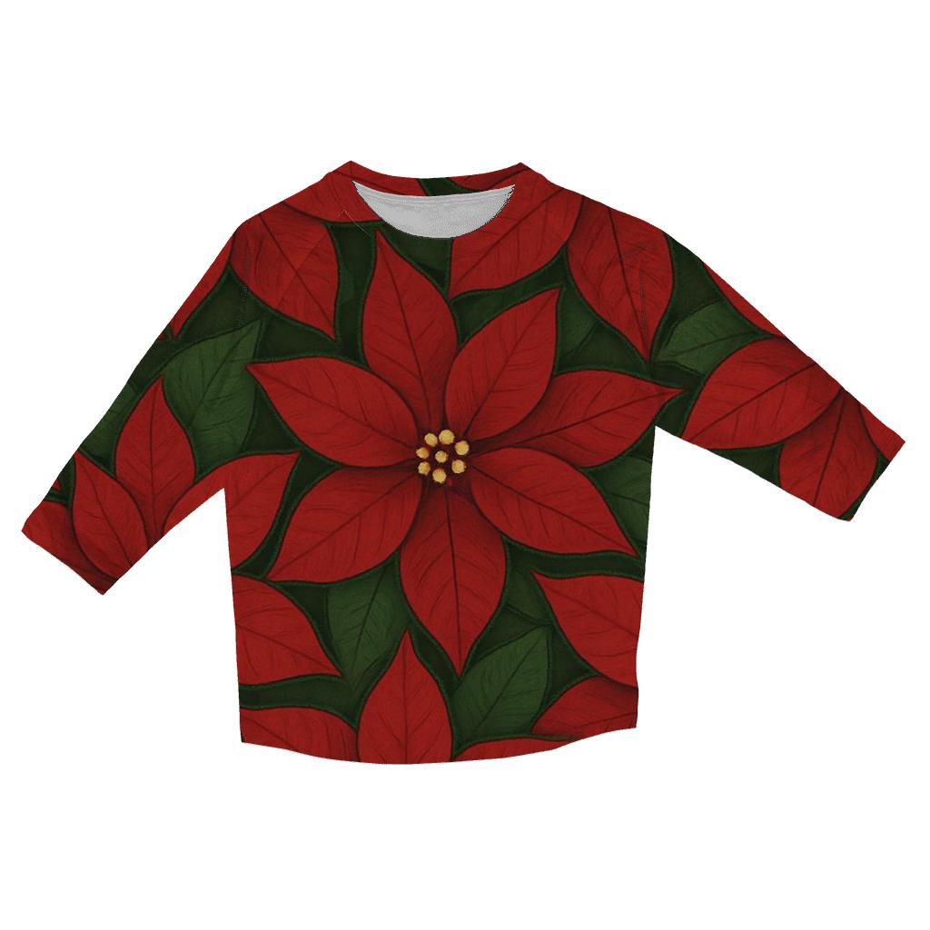 Poinsettia Petal Tessellation On Deep Green Background fashion 3/4 sleeve shirts