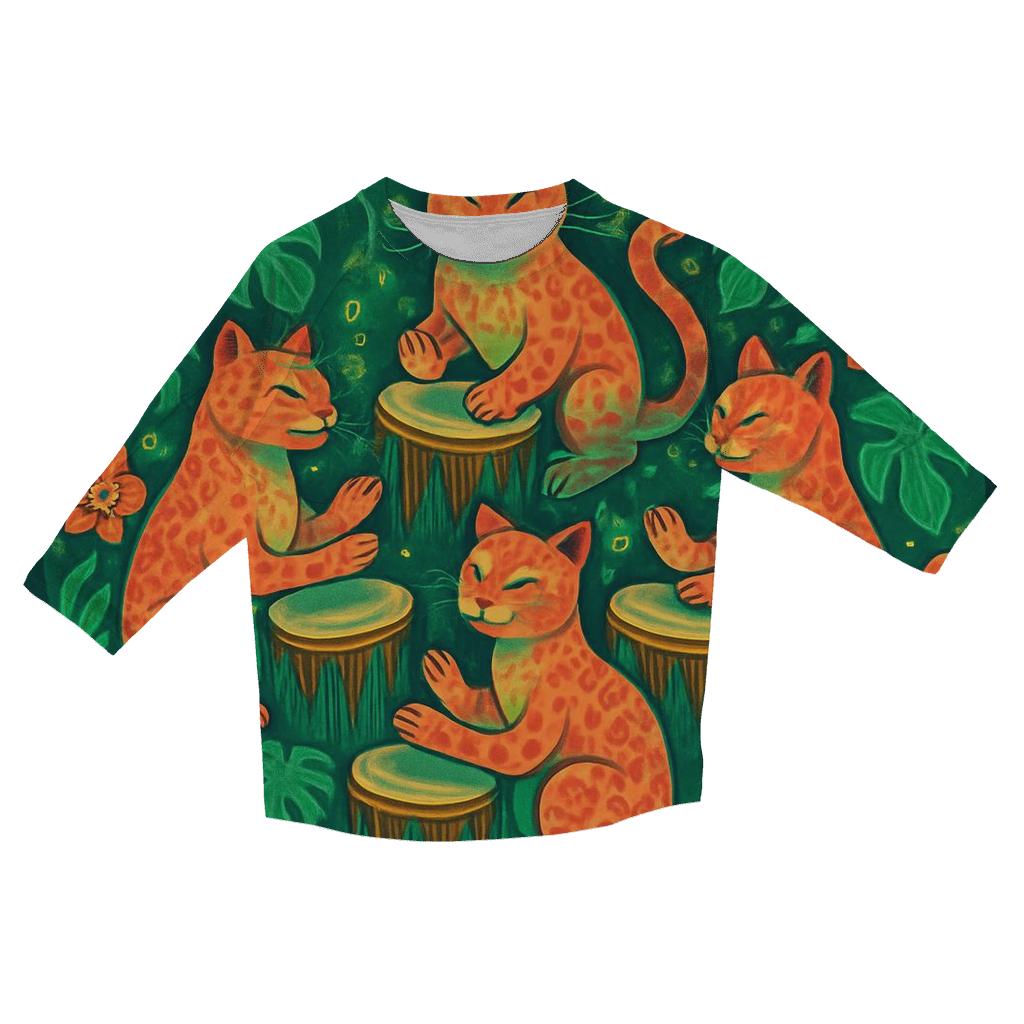 Rainforest Drum Circle Cats personalized 3/4 sleeve tees