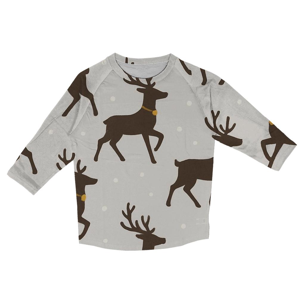 Reindeer Silhouette Diagonal March On Light Gray Background casual three quarter sleeve shirts
