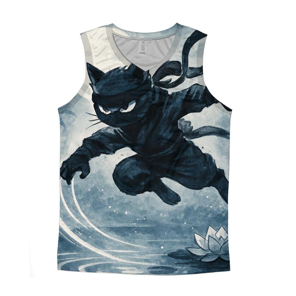 Koi Pond Moonlight Cat Ninja graphic print tank tops