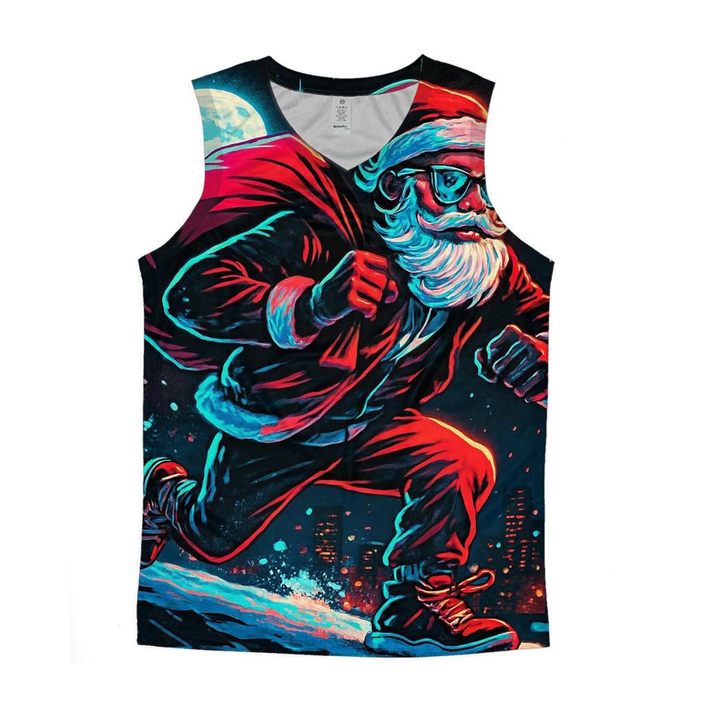 Neon Night Santa On A Rooftop Run designer workout tanks