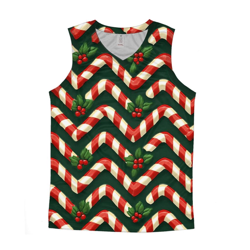 Candy Cane Ribbon Chevron On Deep Evergreen Background casual summer tank tops