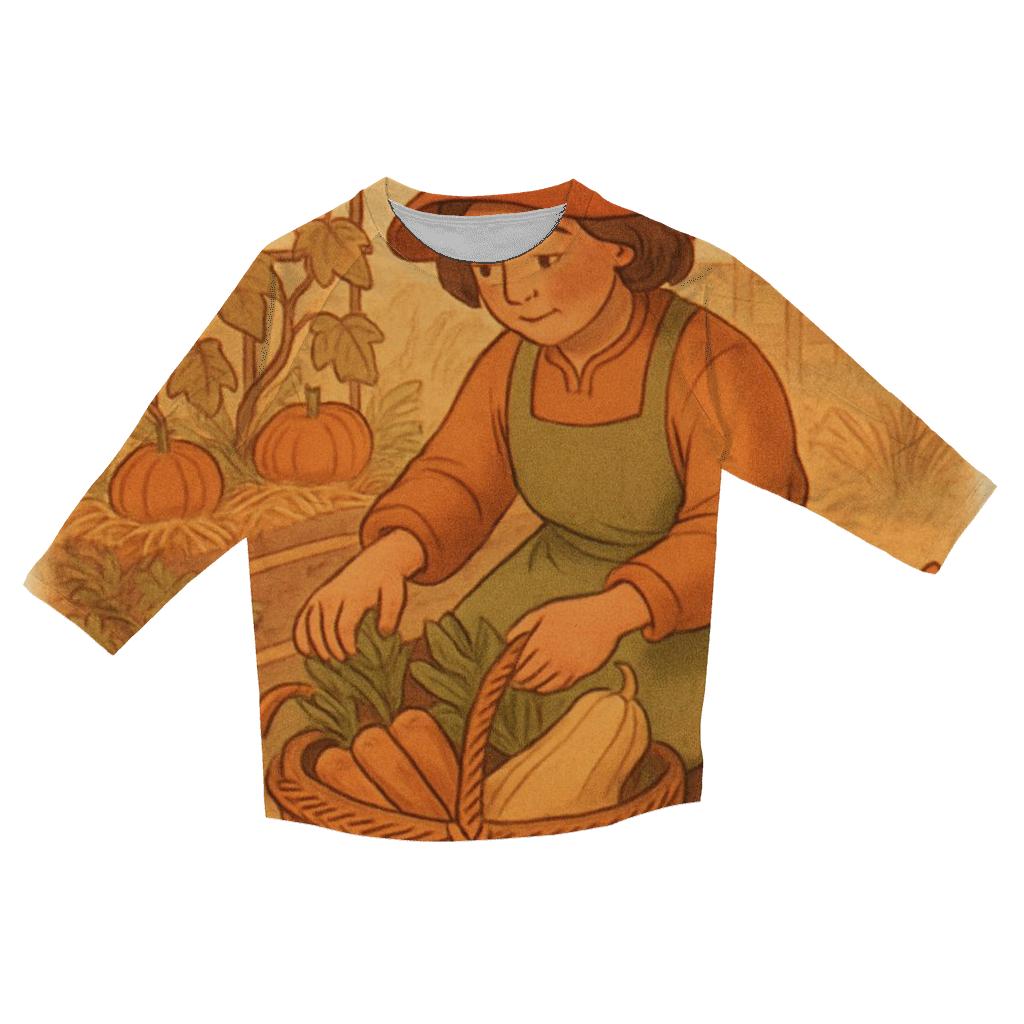 Thankful Garden Harvest Basket printed three quarter sleeve shirts