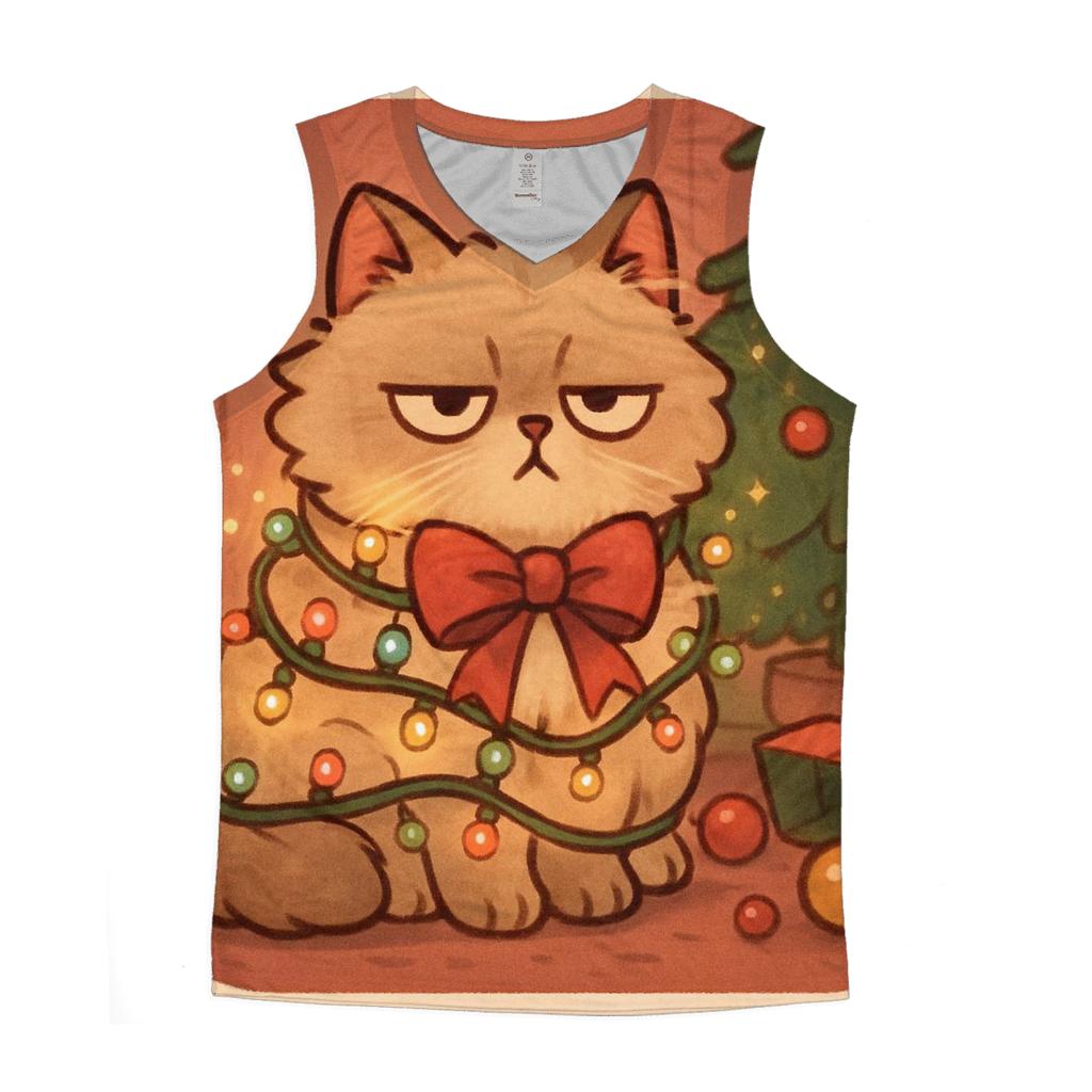 Grumpy Christmas Cat Tangled In Fairylights designer workout tanks