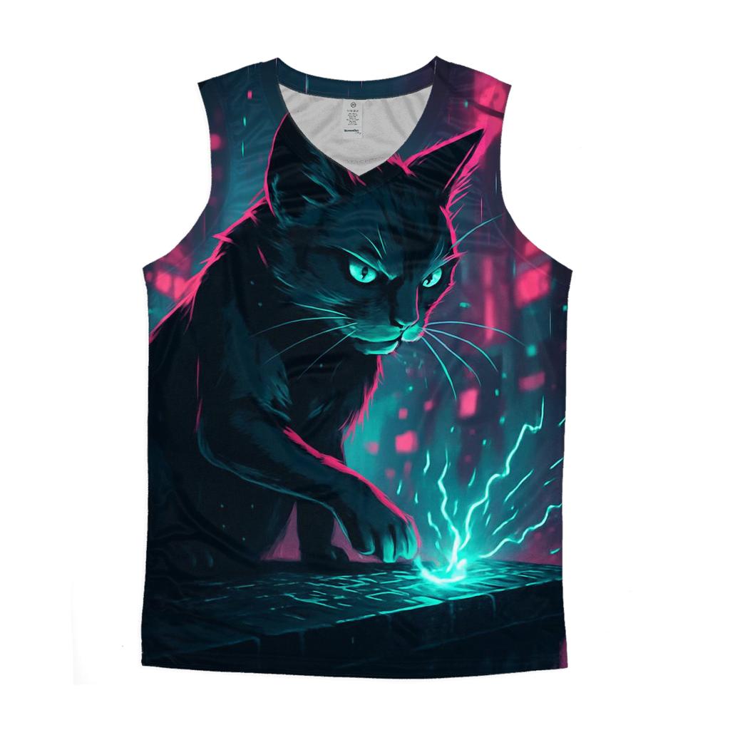 Neon Alley Circuit Cat graphic print tank tops