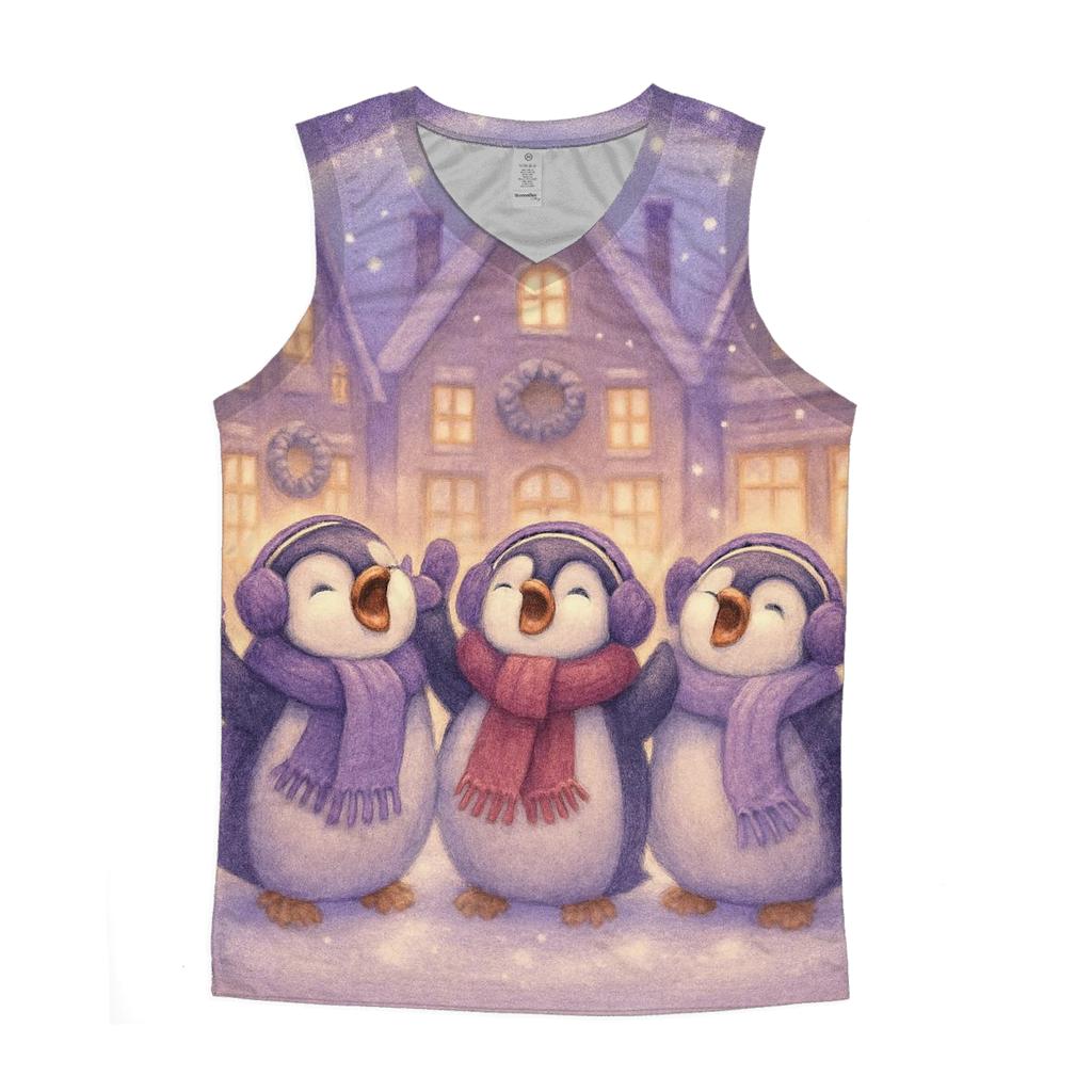 Penguin Carolers In Snow Globe Street Scene sports performance tank tops