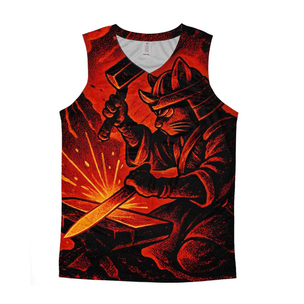 Volcanic Forge Samurai Cat sports performance tank tops
