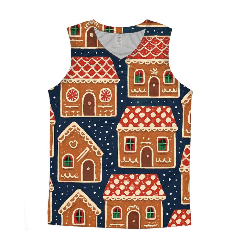 Gingerbread House Tile Blocks On Navy Background trendy fitted tank tops
