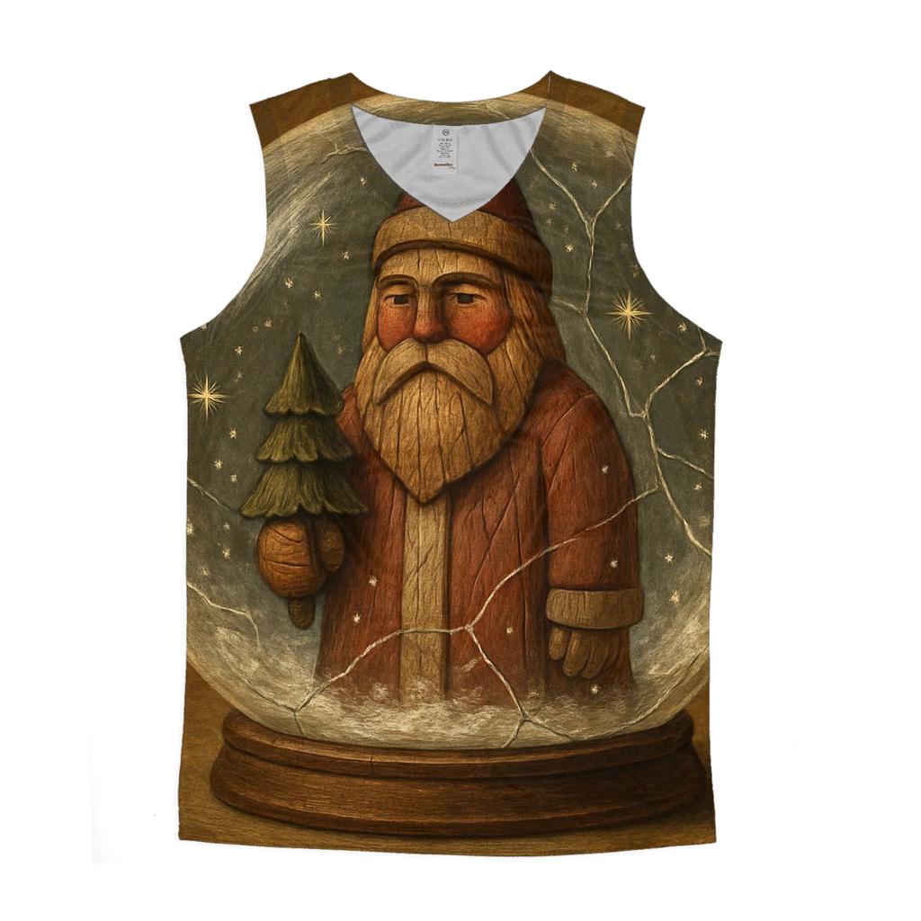 Wood Carved Vintage Santa In Snow Globe Forest cotton sleeveless tops
