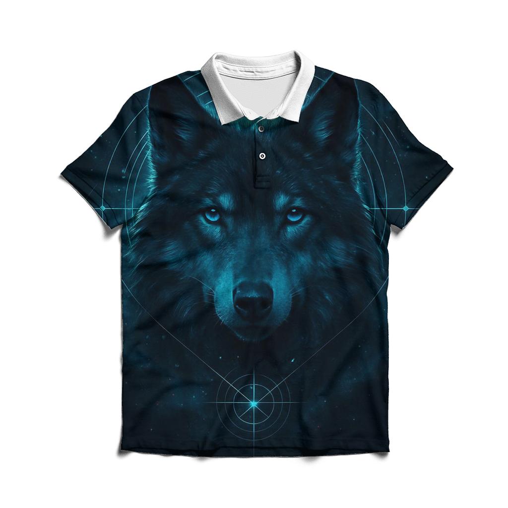 Astral Compass Wolf embroidered polo tops