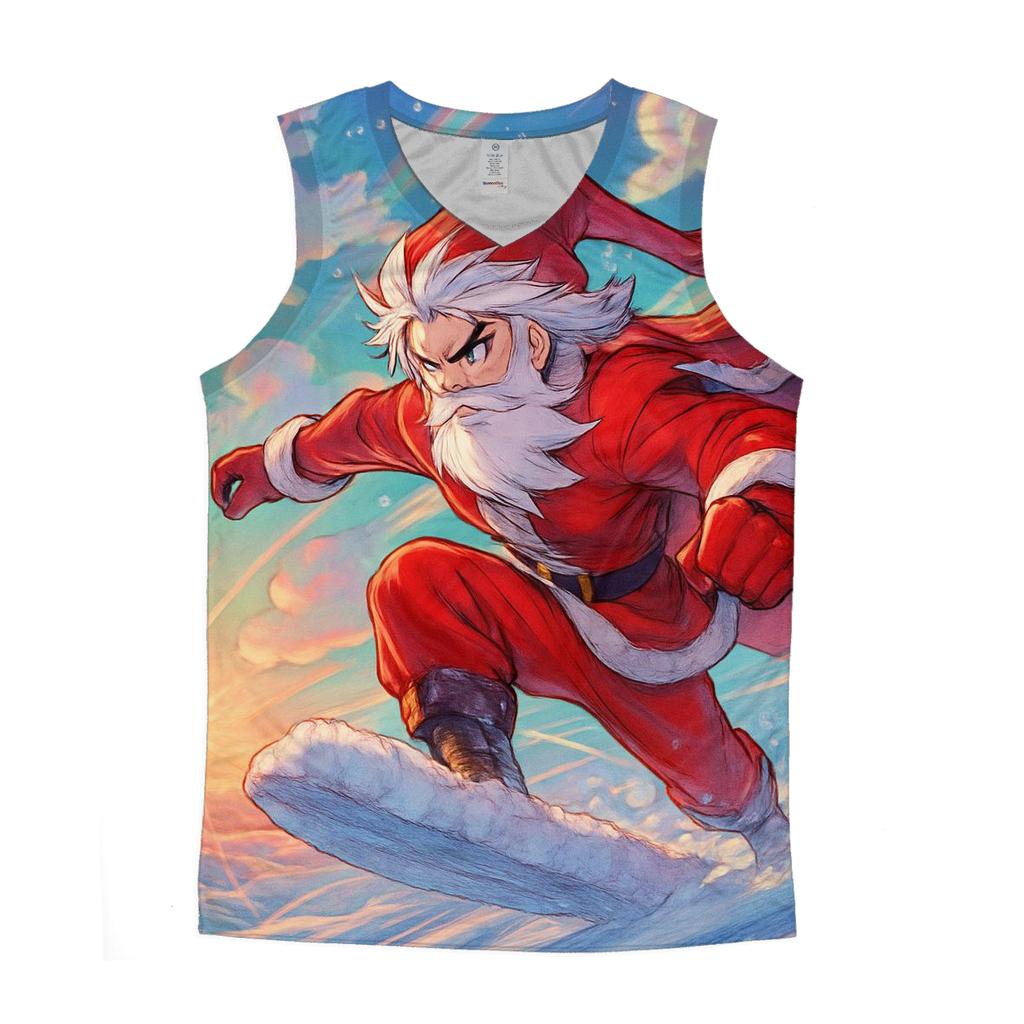 Anime Inspired Santa Sky Surfing On Snow Clouds casual summer tank tops