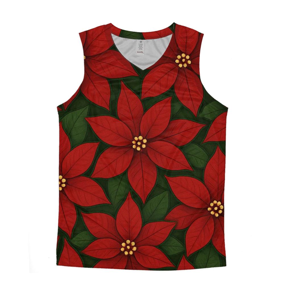 Poinsettia Petal Tessellation On Deep Green Background sports performance tank tops