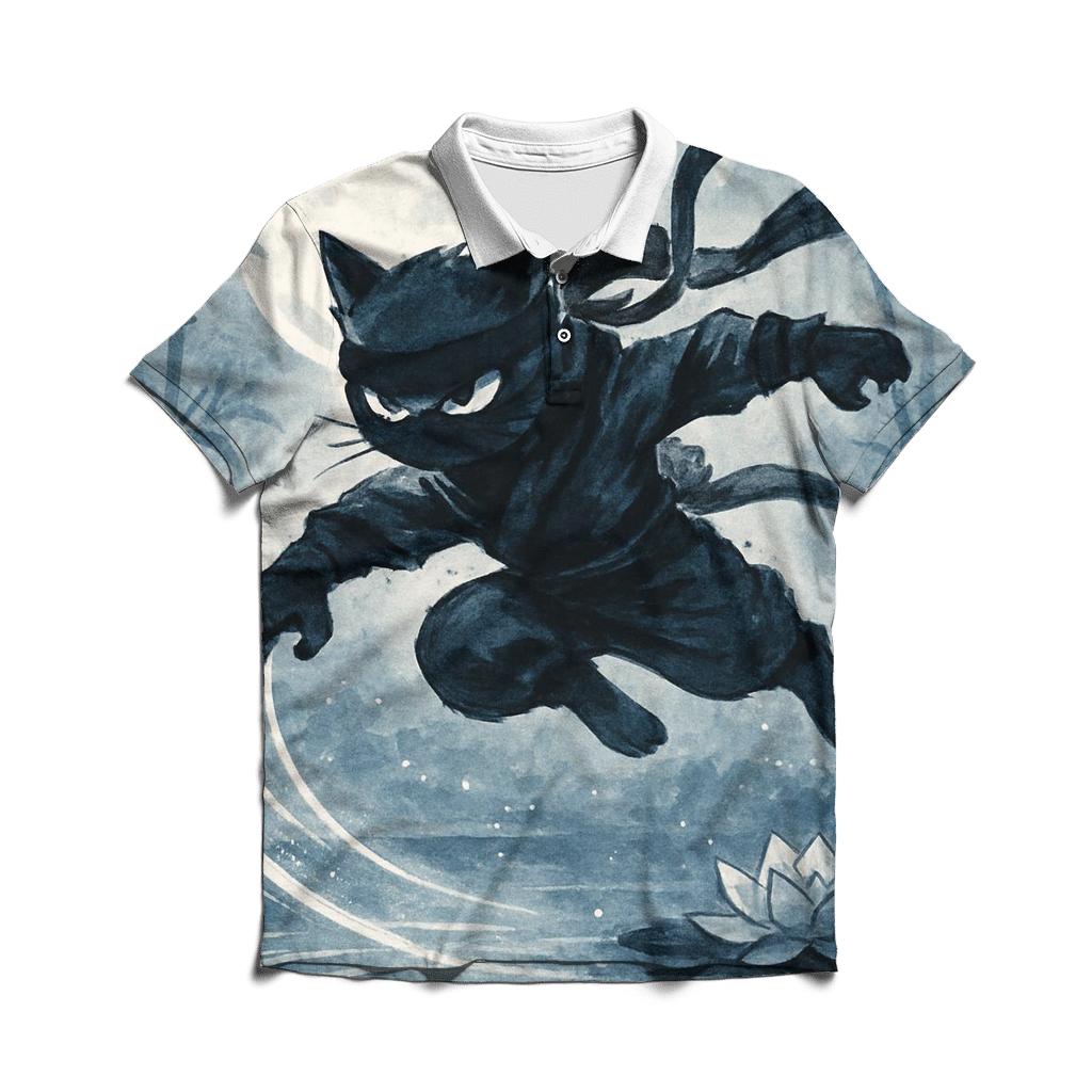 Koi Pond Moonlight Cat Ninja designer slim fit polos