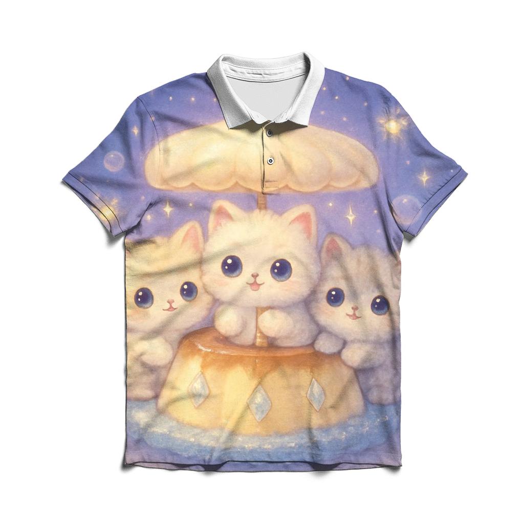 Moonlit Pudding Cat Carousel designer slim fit polos
