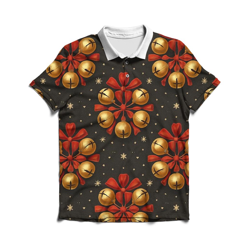 Golden Bell Rosette Medallions On Charcoal Background custom polo shirts