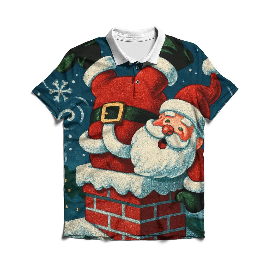 Santa Stuck In Chimney Snowstorm Swirl classic pique polos