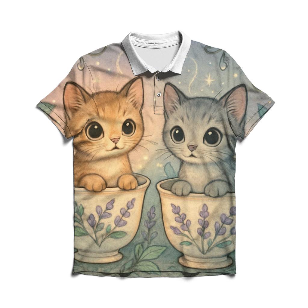 Teacup Garden Stargazer Cats stylish collar polo tees