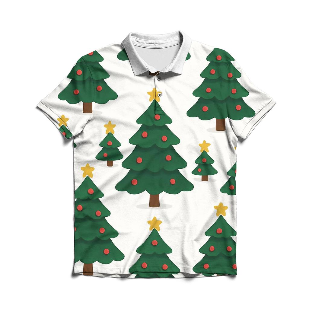 Christmas Tree Icon Grid On White Background premium cotton polo shirts