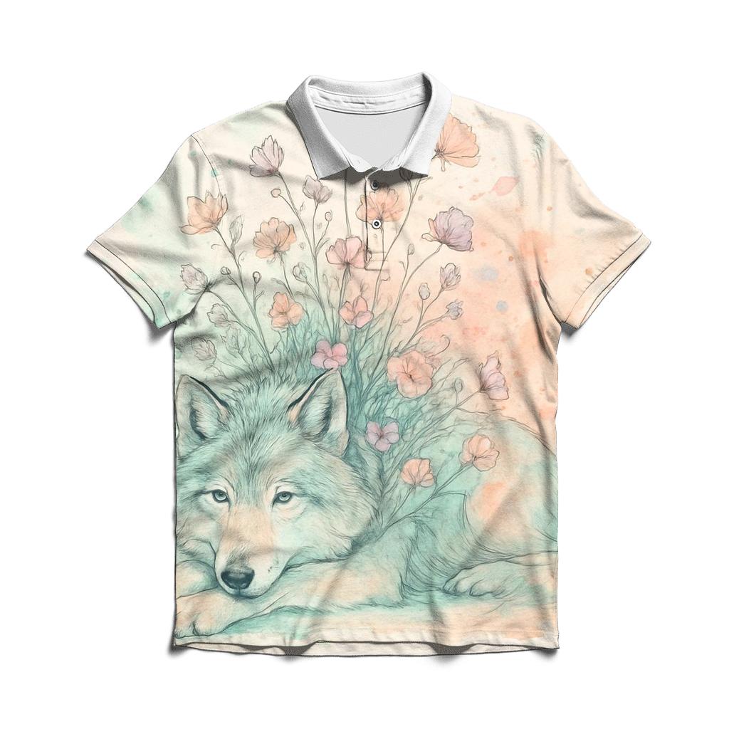 Meadow Ink Bloom Wolf premium cotton polo shirts