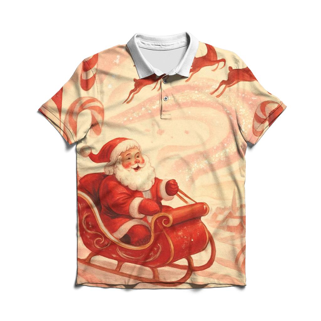 Storybook Sleigh Over Candy Cane Canyons premium cotton polo shirts