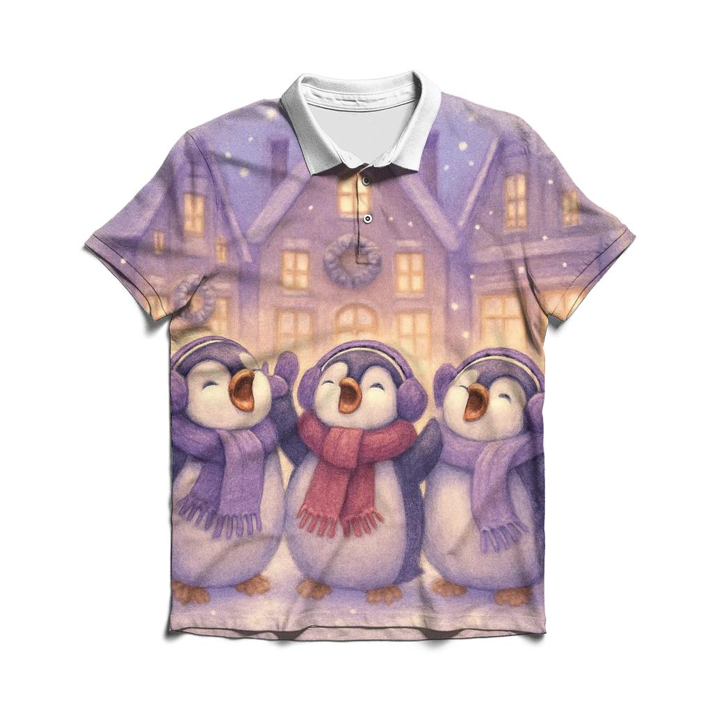 Penguin Carolers In Snow Globe Street Scene casual sports polo shirts