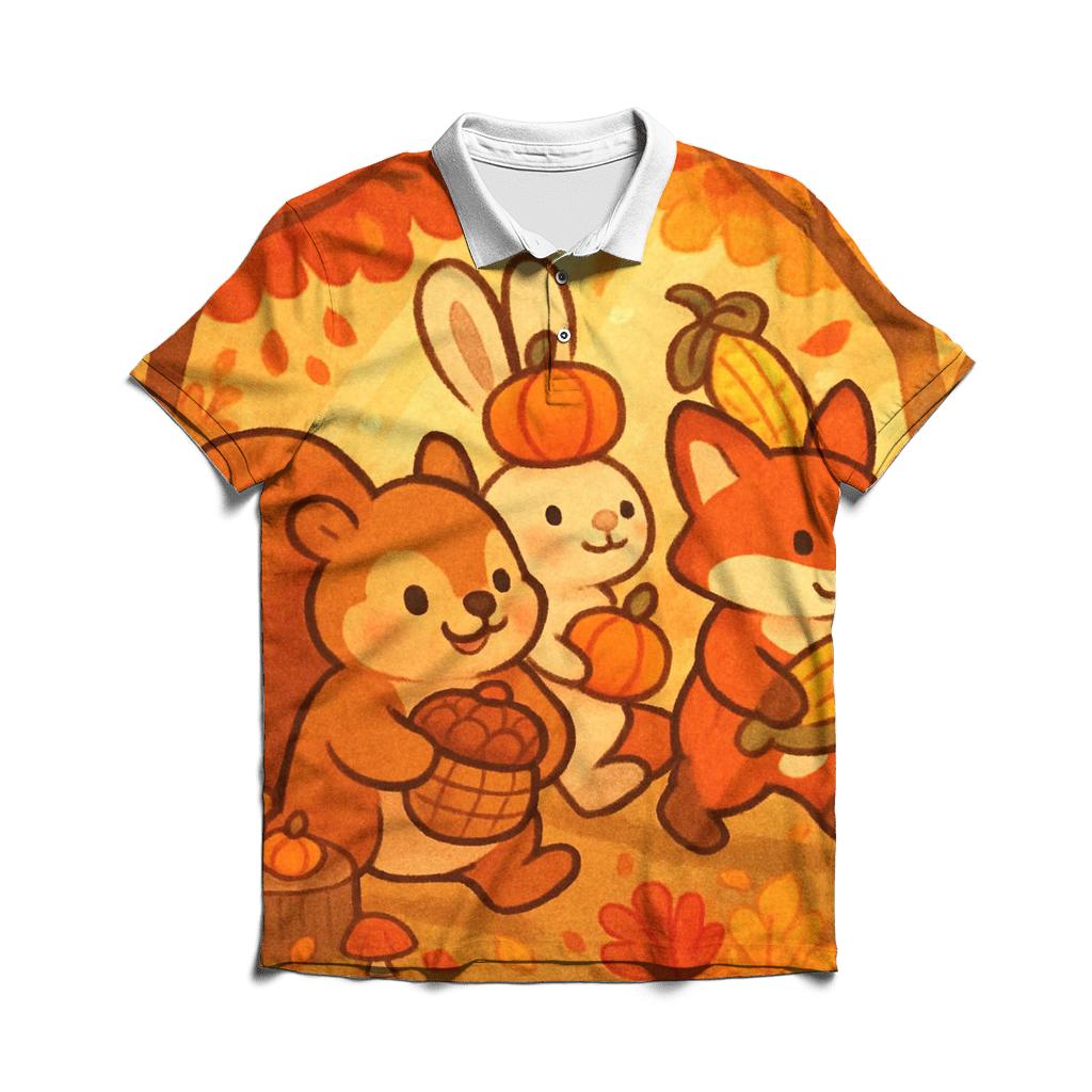 Woodland Friends Harvest Parade embroidered polo tops
