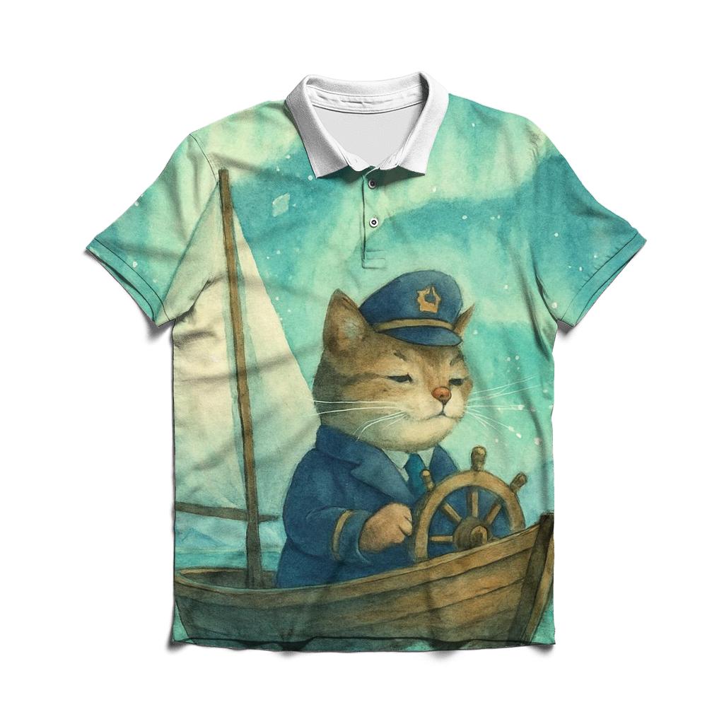 Aurora Sailing Cat Captain personalized polo shirts