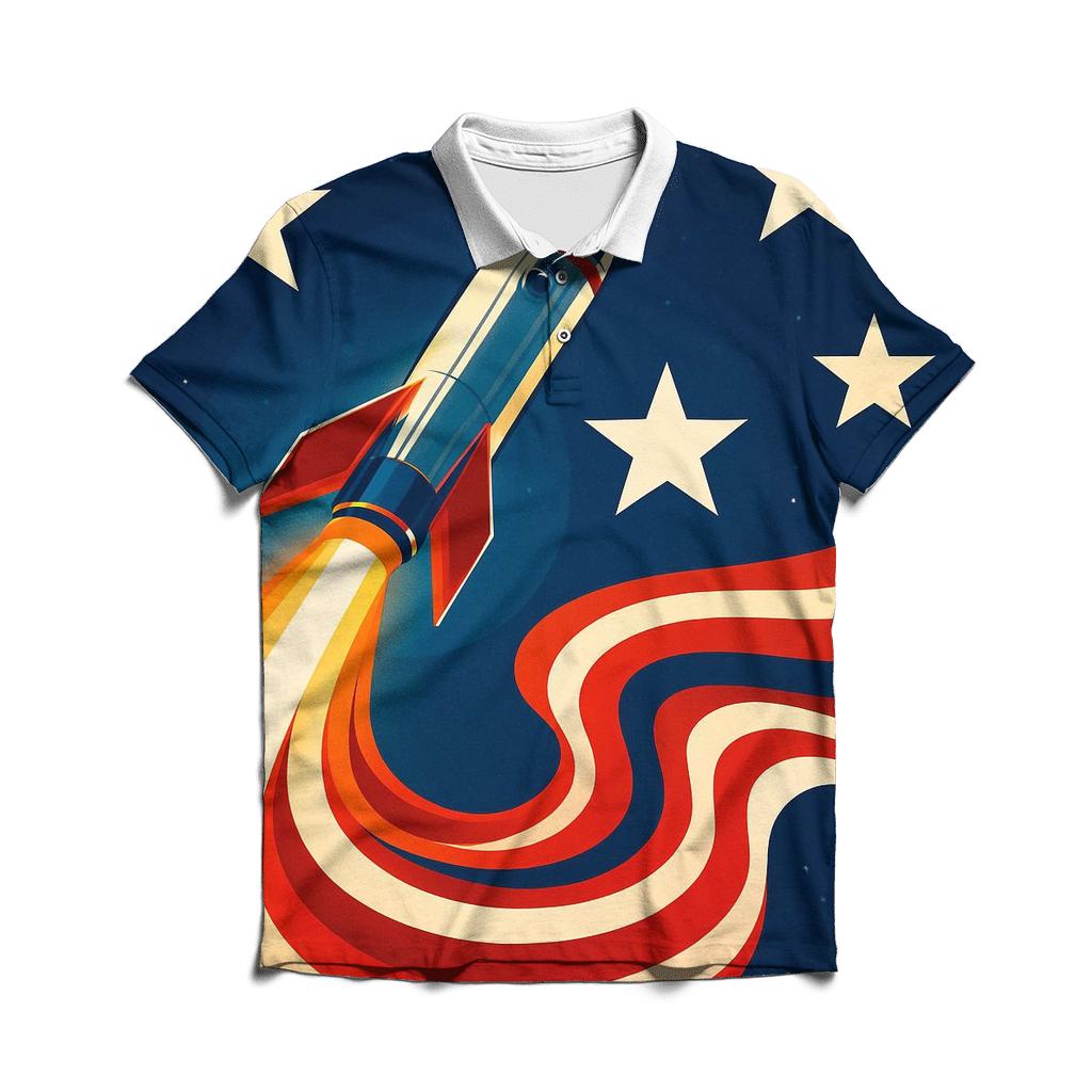 Rocket Trail Stripes embroidered polo tops