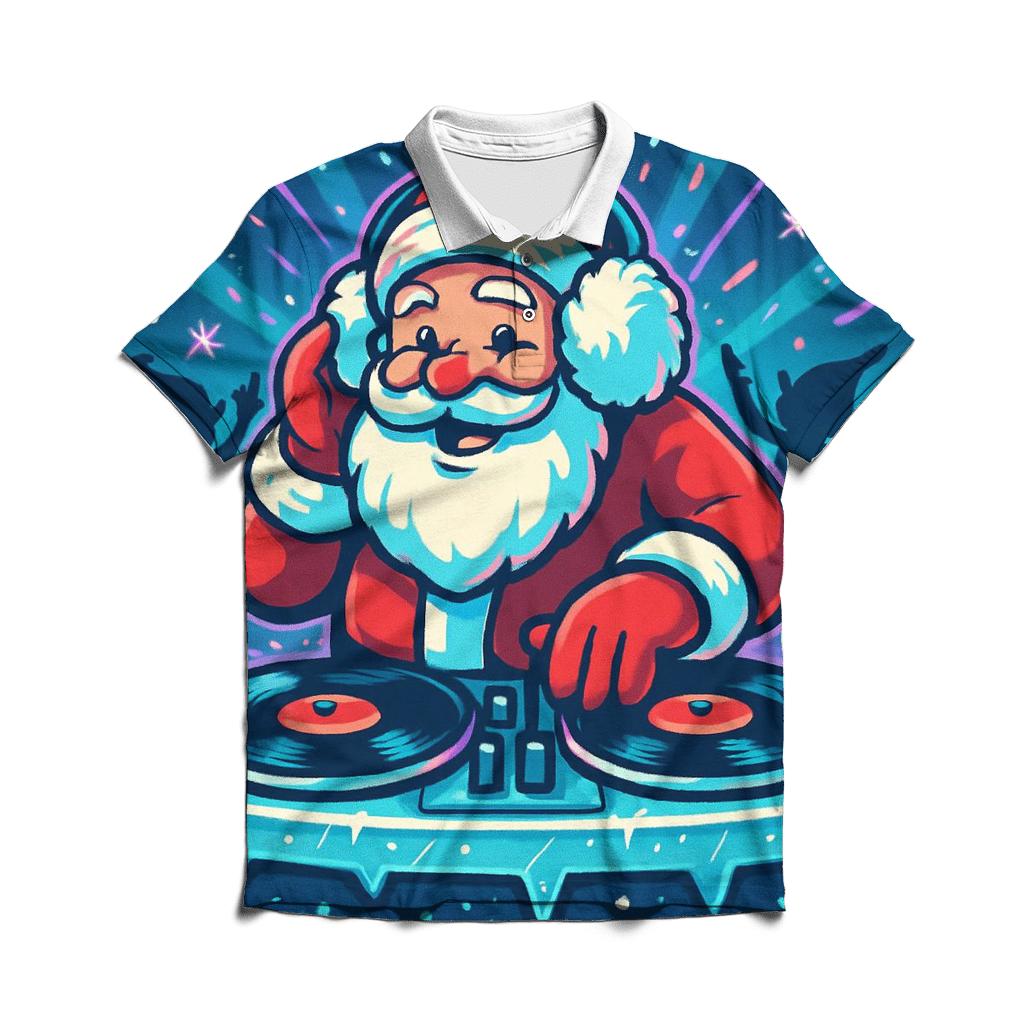Santa DJ At The Arctic Vinyl Party premium cotton polo shirts