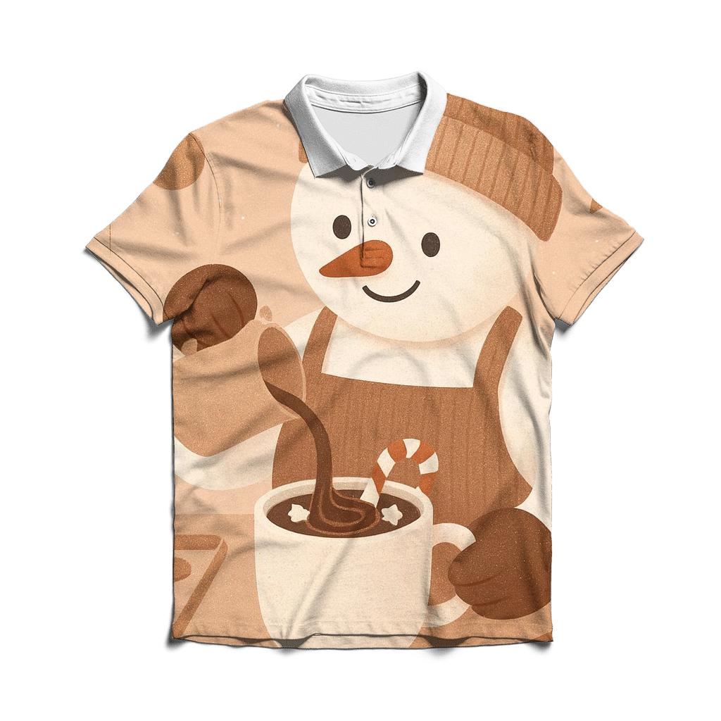 Snowman Barista Serving Cocoa Swirls designer slim fit polos
