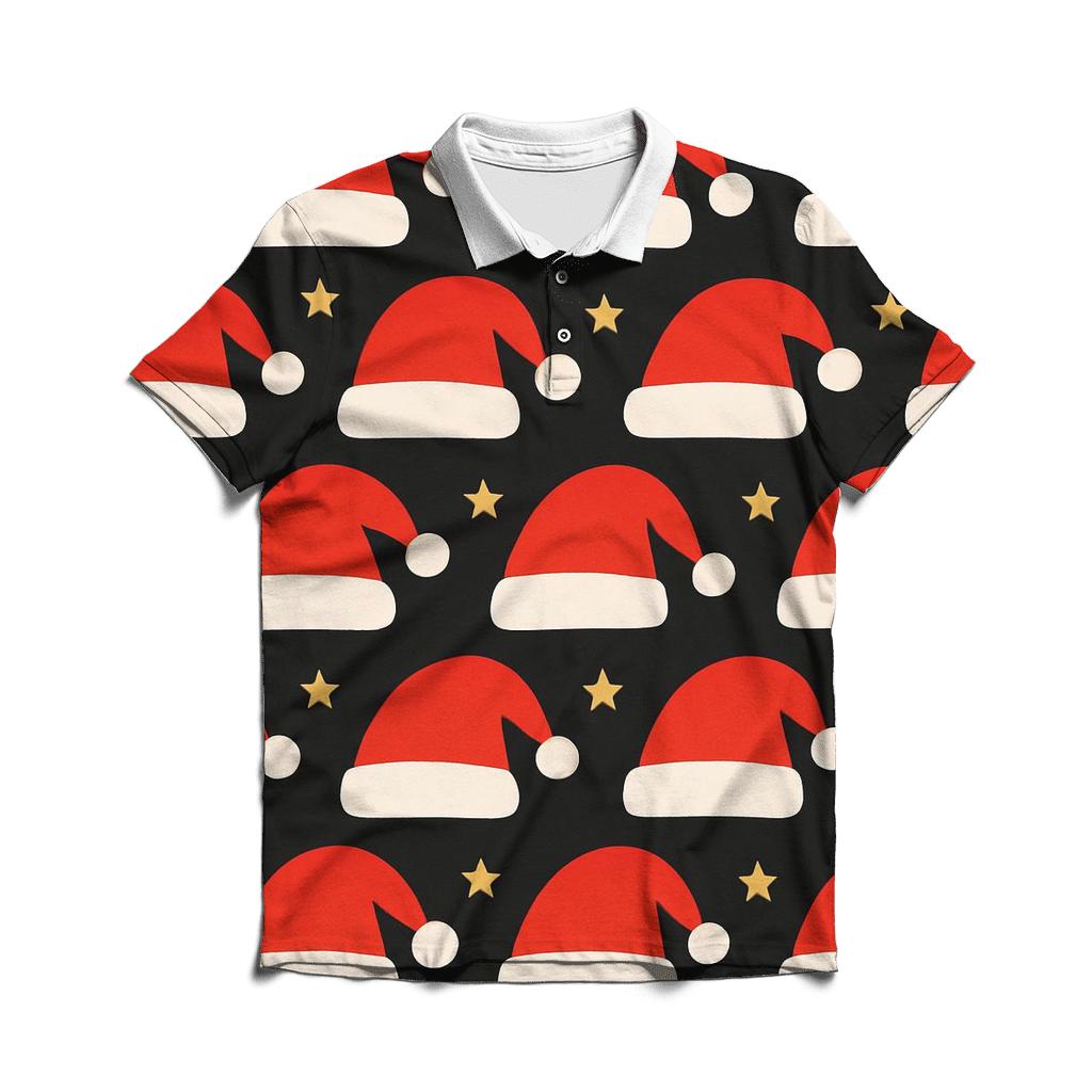 Santa Hat Stripe Bands On Black Background custom polo shirts