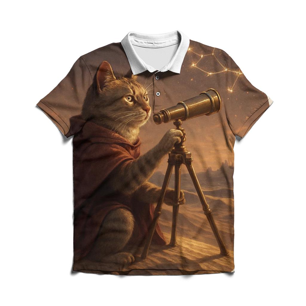 Desert Mirage Astronomer Cat stylish collar polo tees