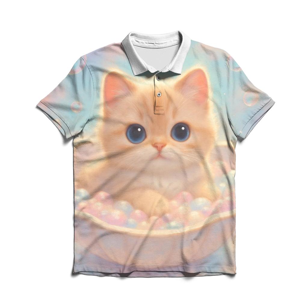 Rainbow Mist Bubble Bath Cat premium cotton polo shirts