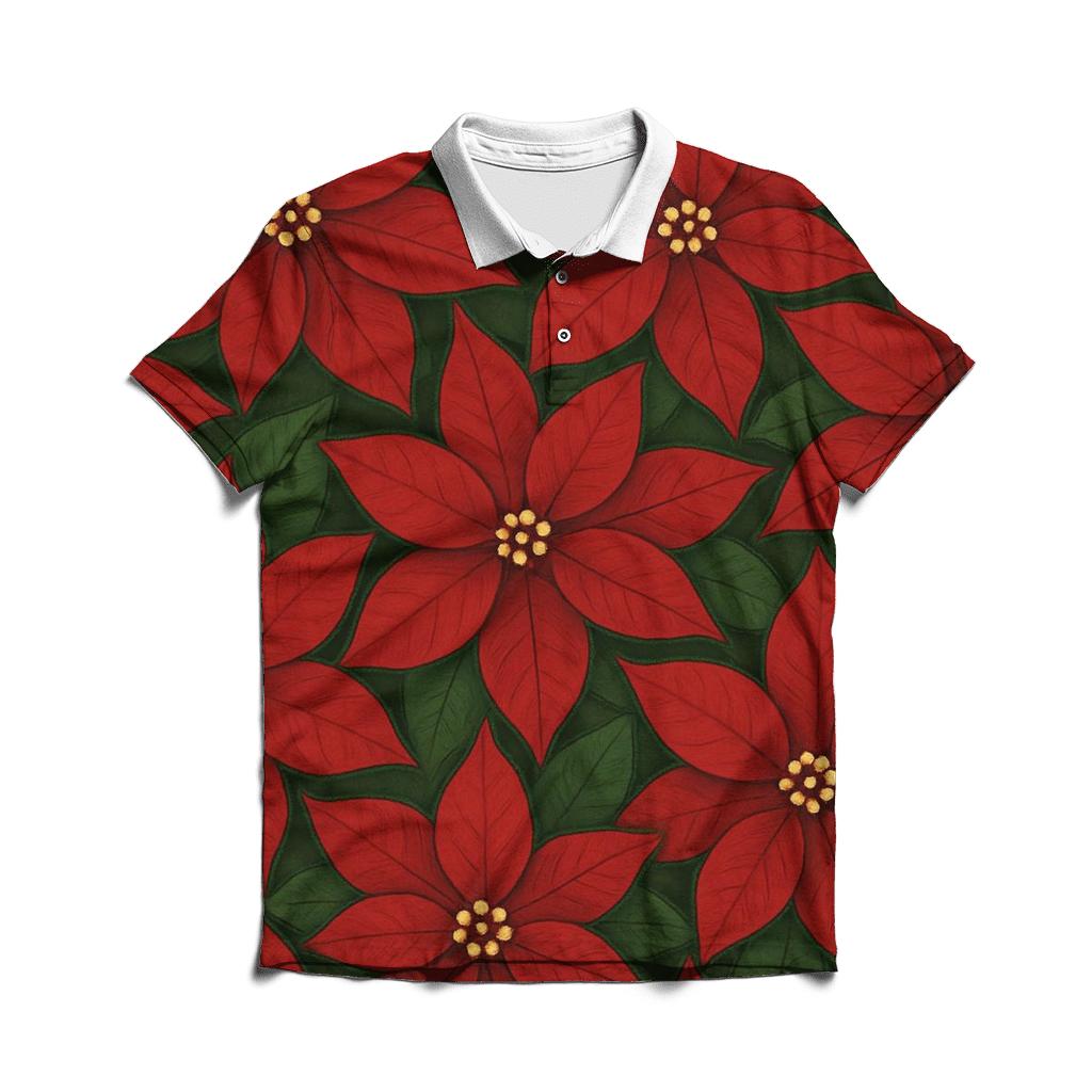Poinsettia Petal Tessellation On Deep Green Background custom polo shirts