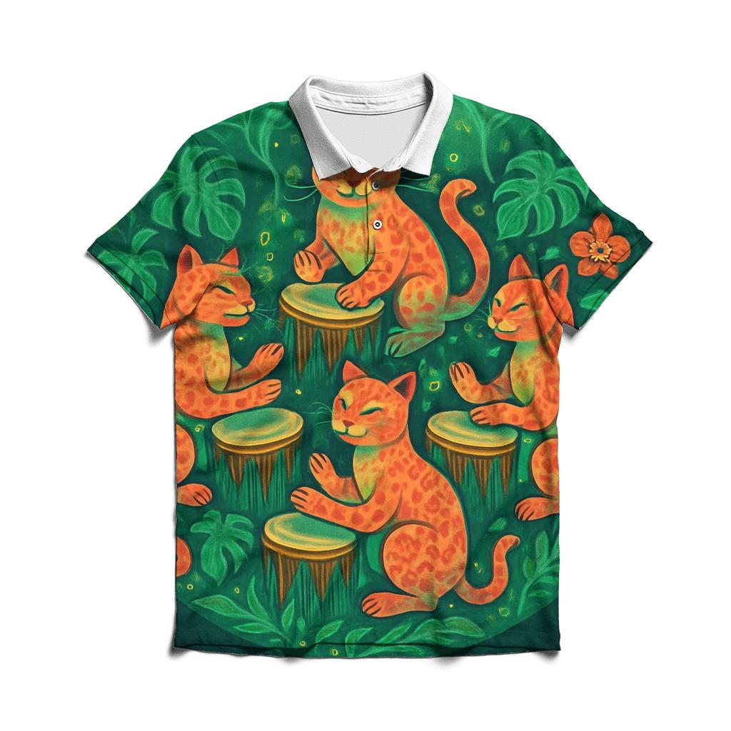 Rainforest Drum Circle Cats classic pique polos