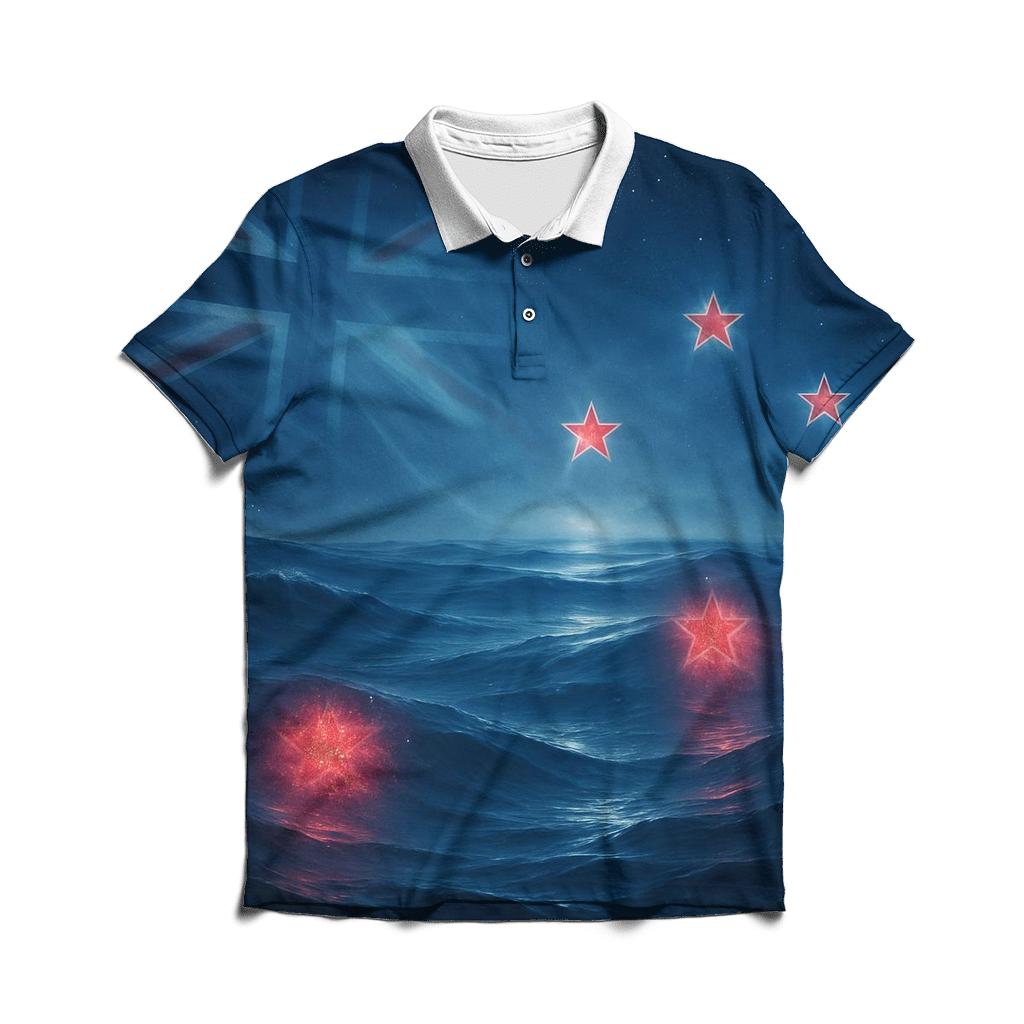 New Zealand Night Ocean Constellation Flag premium cotton polo shirts