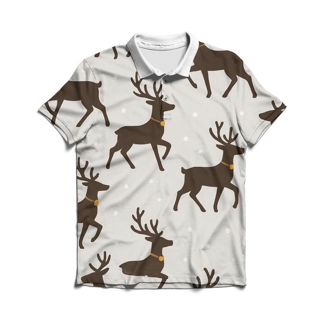 Reindeer Silhouette Diagonal March On Light Gray Background embroidered polo tops