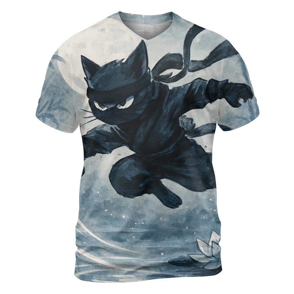 Koi Pond Moonlight Cat Ninja designer pattern shirts