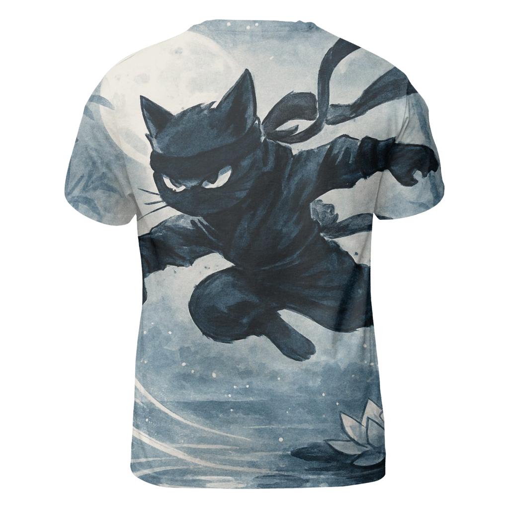 Koi Pond Moonlight Cat Ninja designer pattern shirts