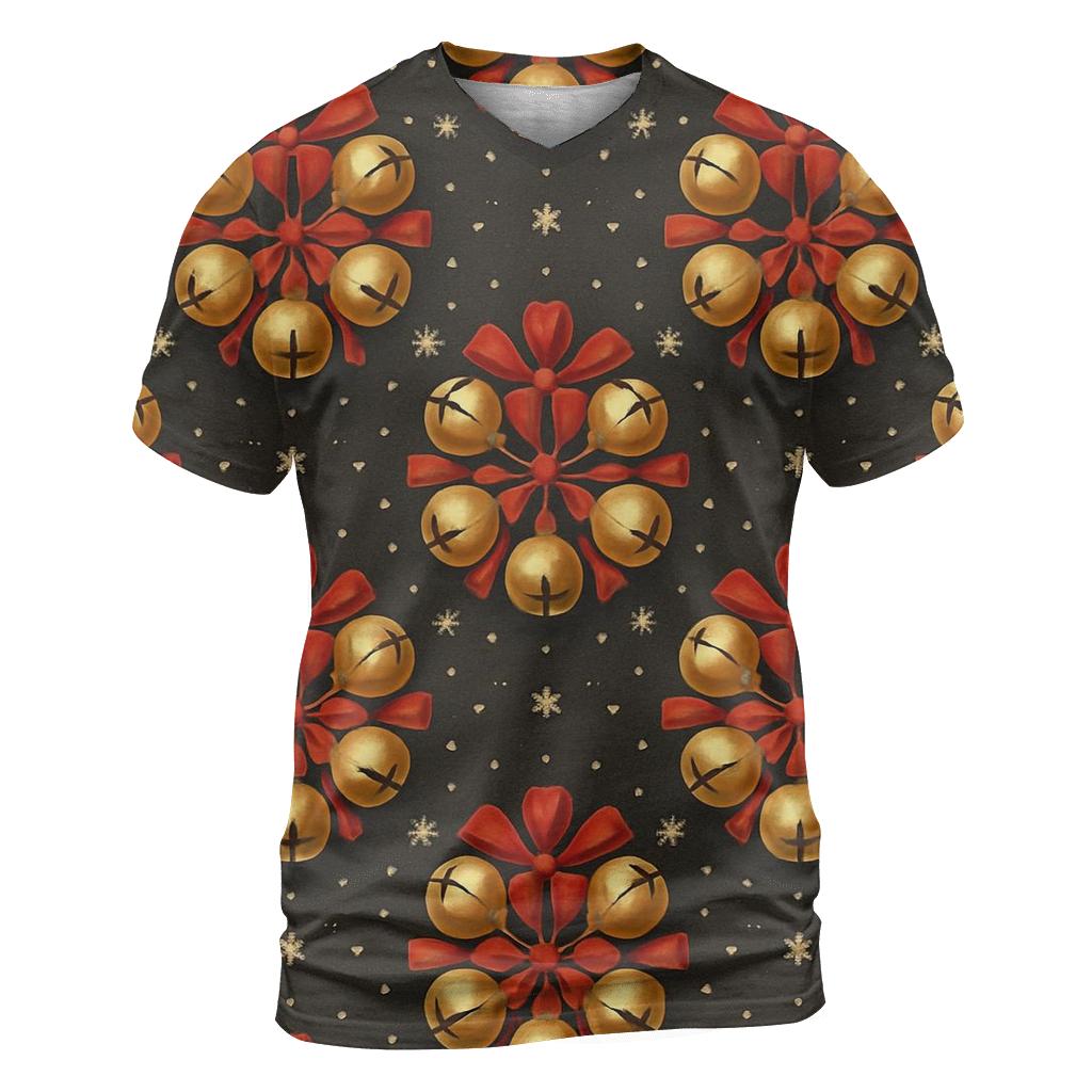Golden Bell Rosette Medallions On Charcoal Background personalized full print shirts