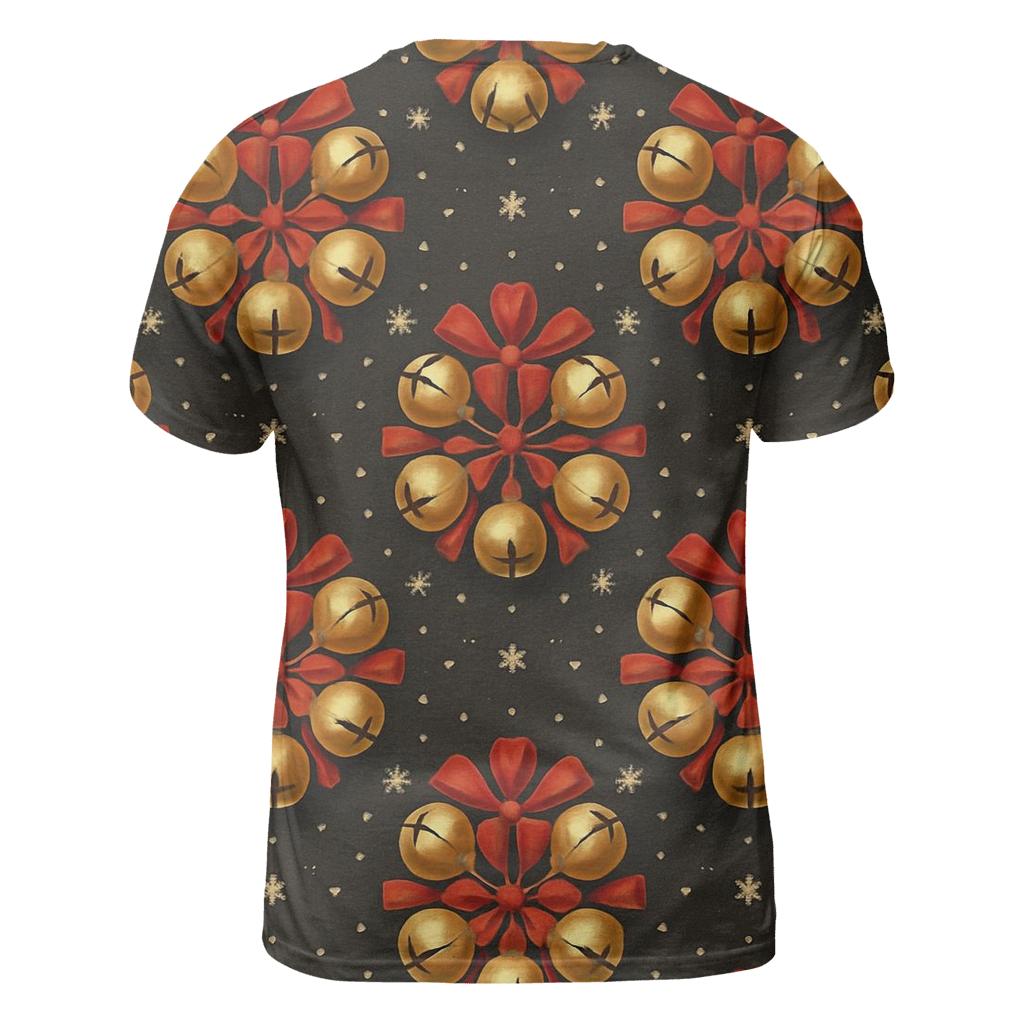 Golden Bell Rosette Medallions On Charcoal Background personalized full print shirts