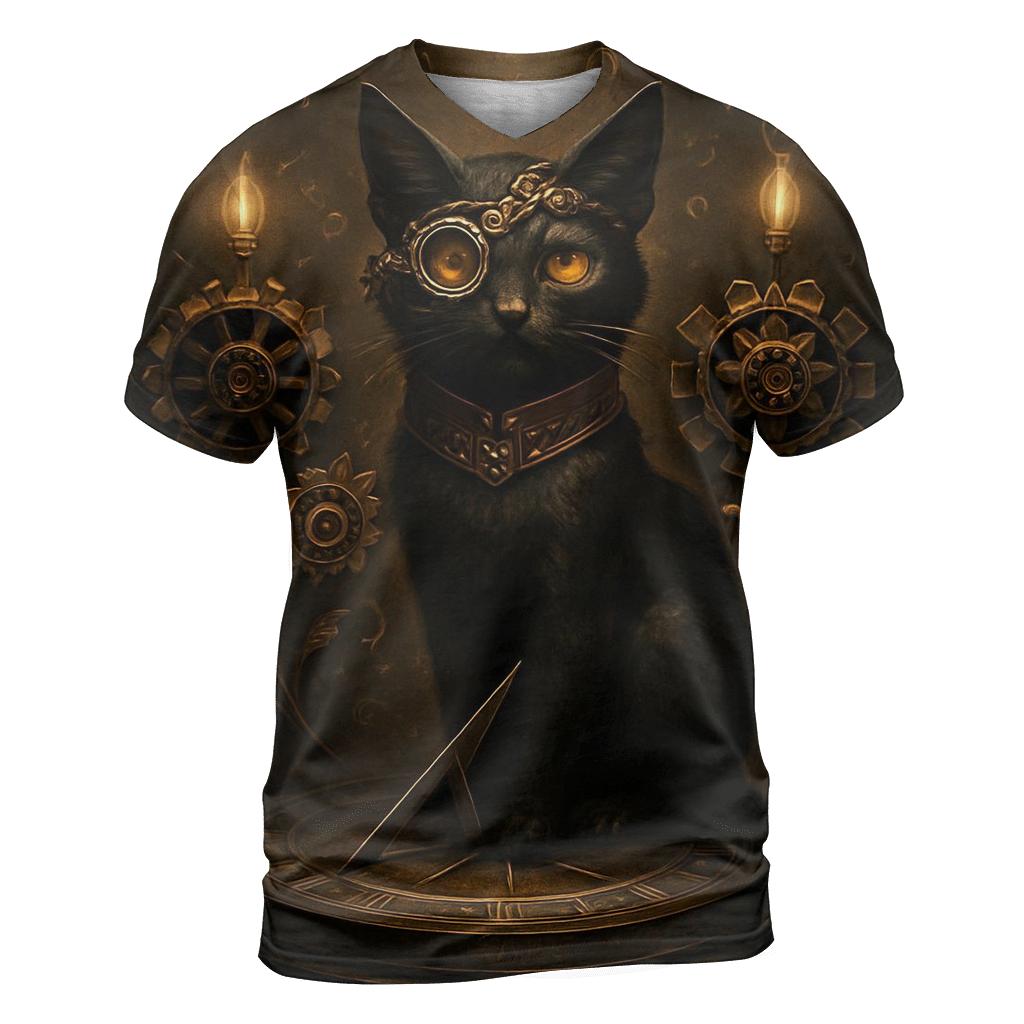 Clockwork Garden Guardian Cat statement graphic shirts