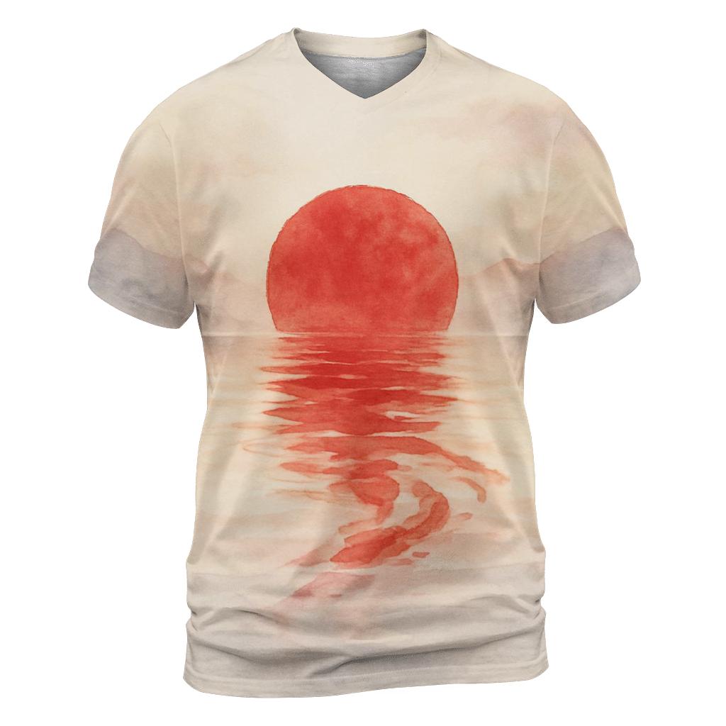 Japan Rising Sun Watercolor Drift creative print fashion shirts
