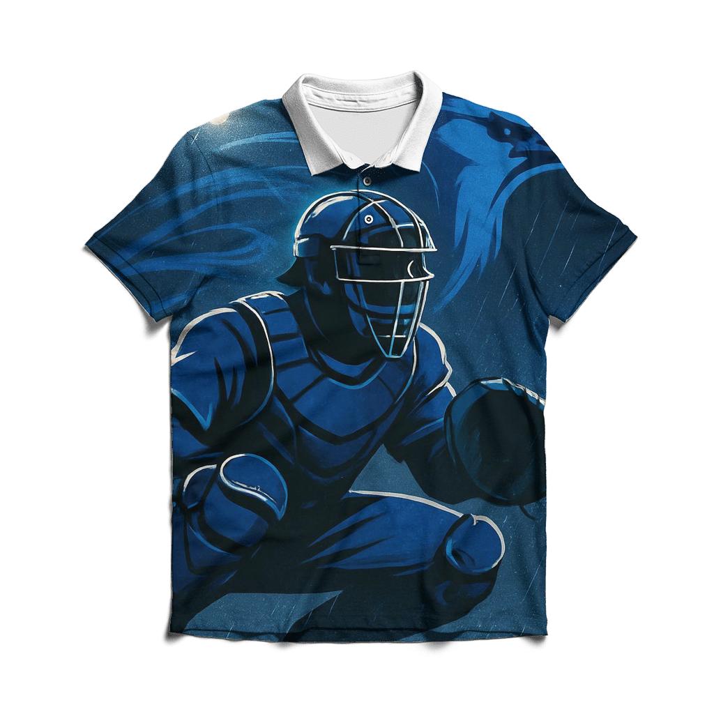 Catcher Focus In Blue Jays Stormlight personalized polo shirts