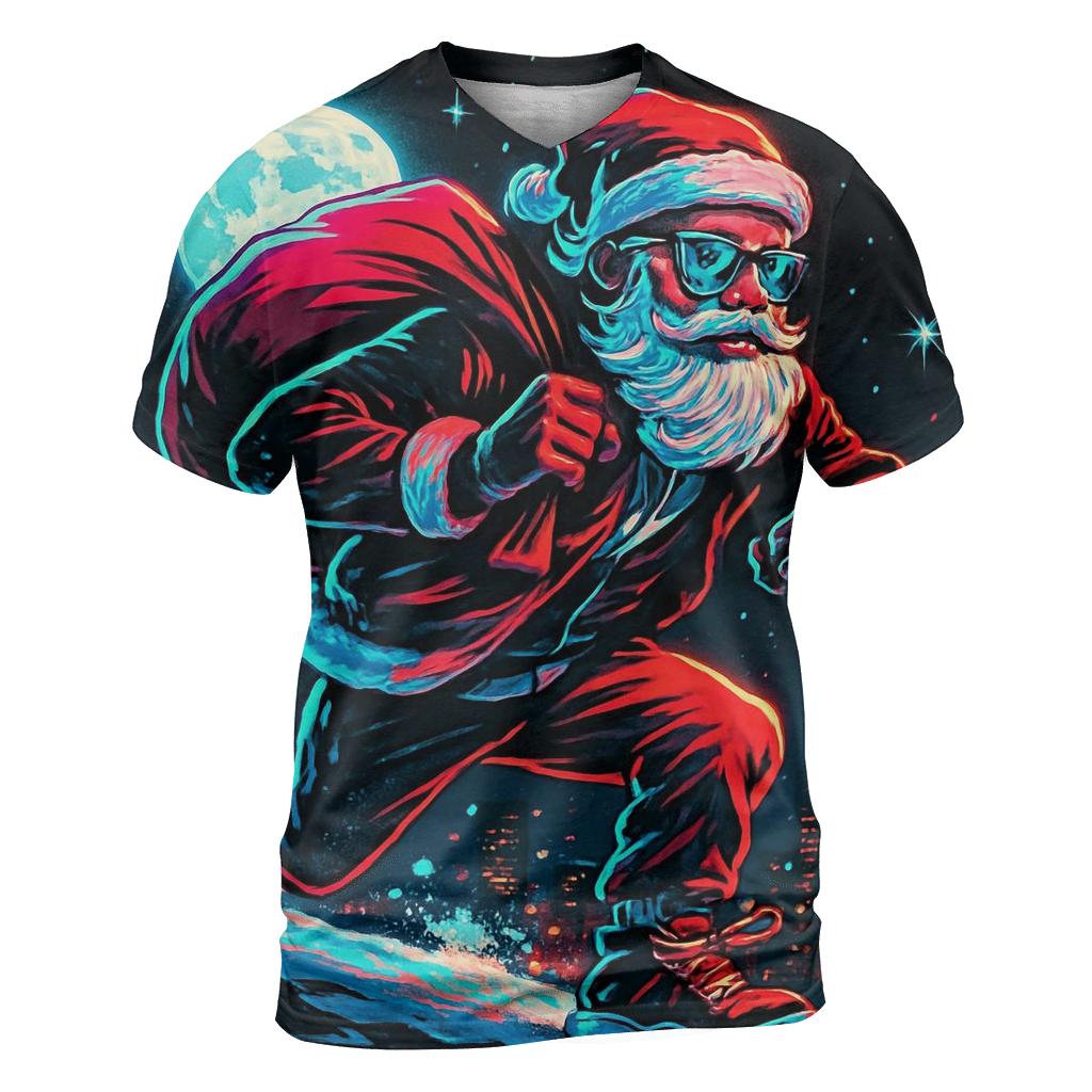 Neon Night Santa On A Rooftop Run trendy printed shirt styles