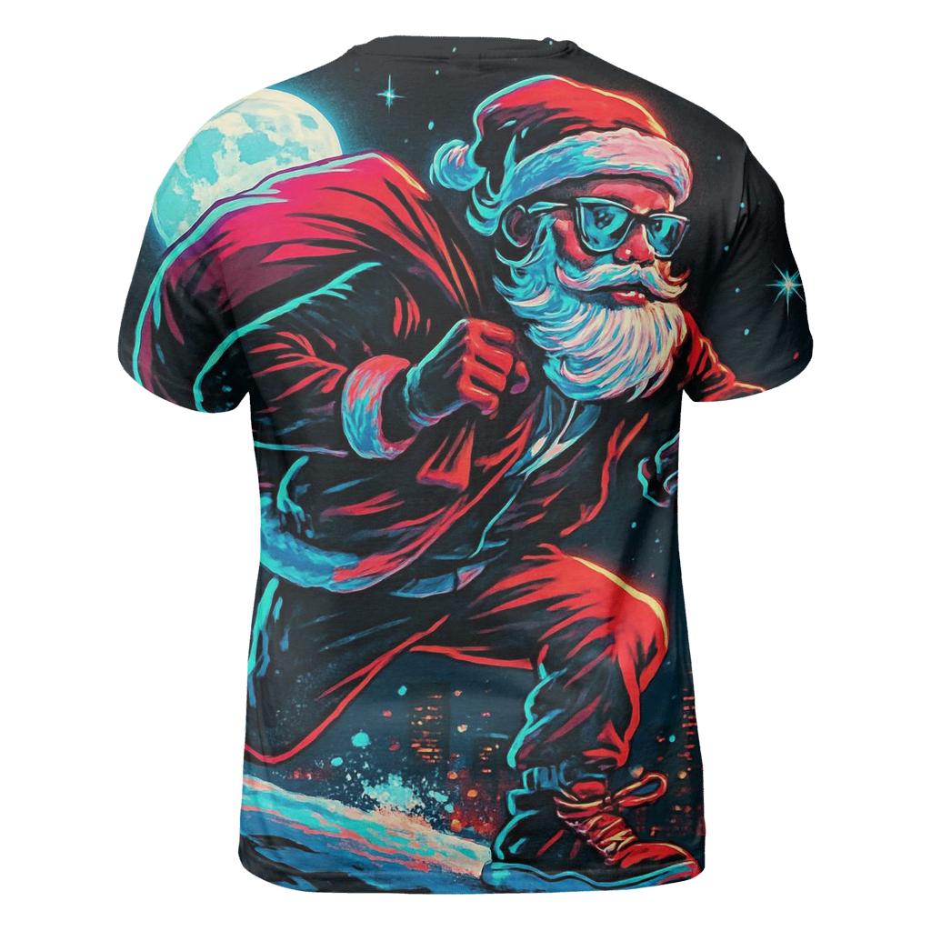 Neon Night Santa On A Rooftop Run trendy printed shirt styles
