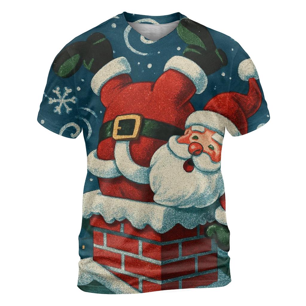 Santa Stuck In Chimney Snowstorm Swirl designer pattern shirts