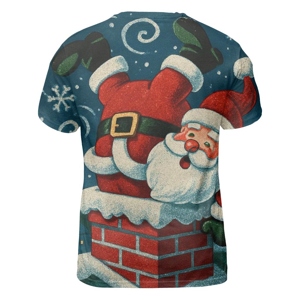 Santa Stuck In Chimney Snowstorm Swirl designer pattern shirts