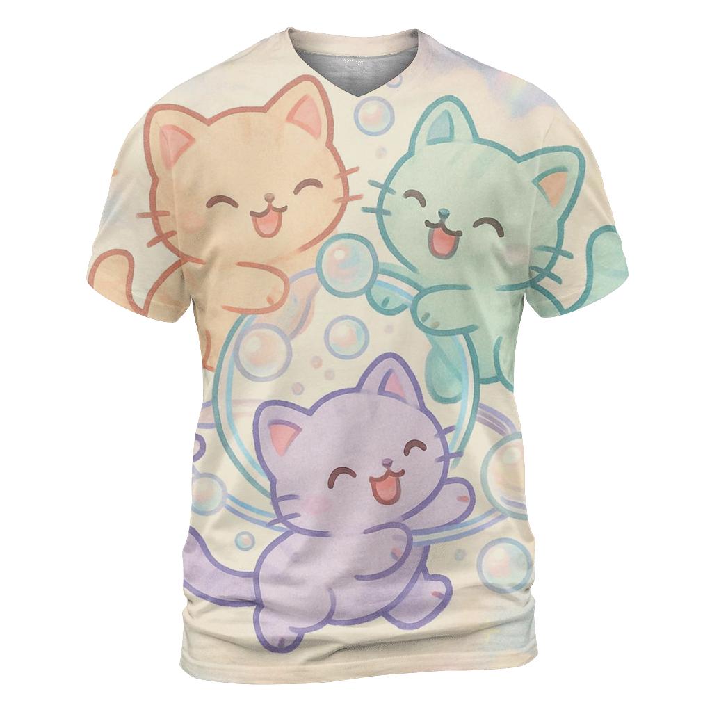 Bubble Planet Kitten Carousel designer pattern shirts